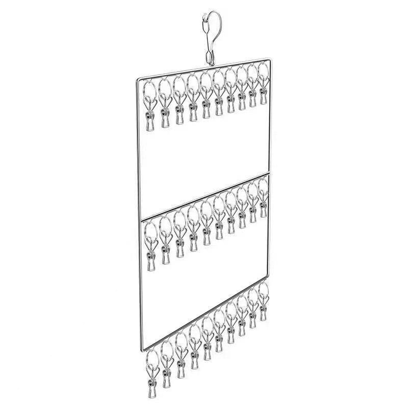 Stainless Steel Drying Rack Multi Function Windproof Underwear Clip Sock Hanger - 2-Tier 6
