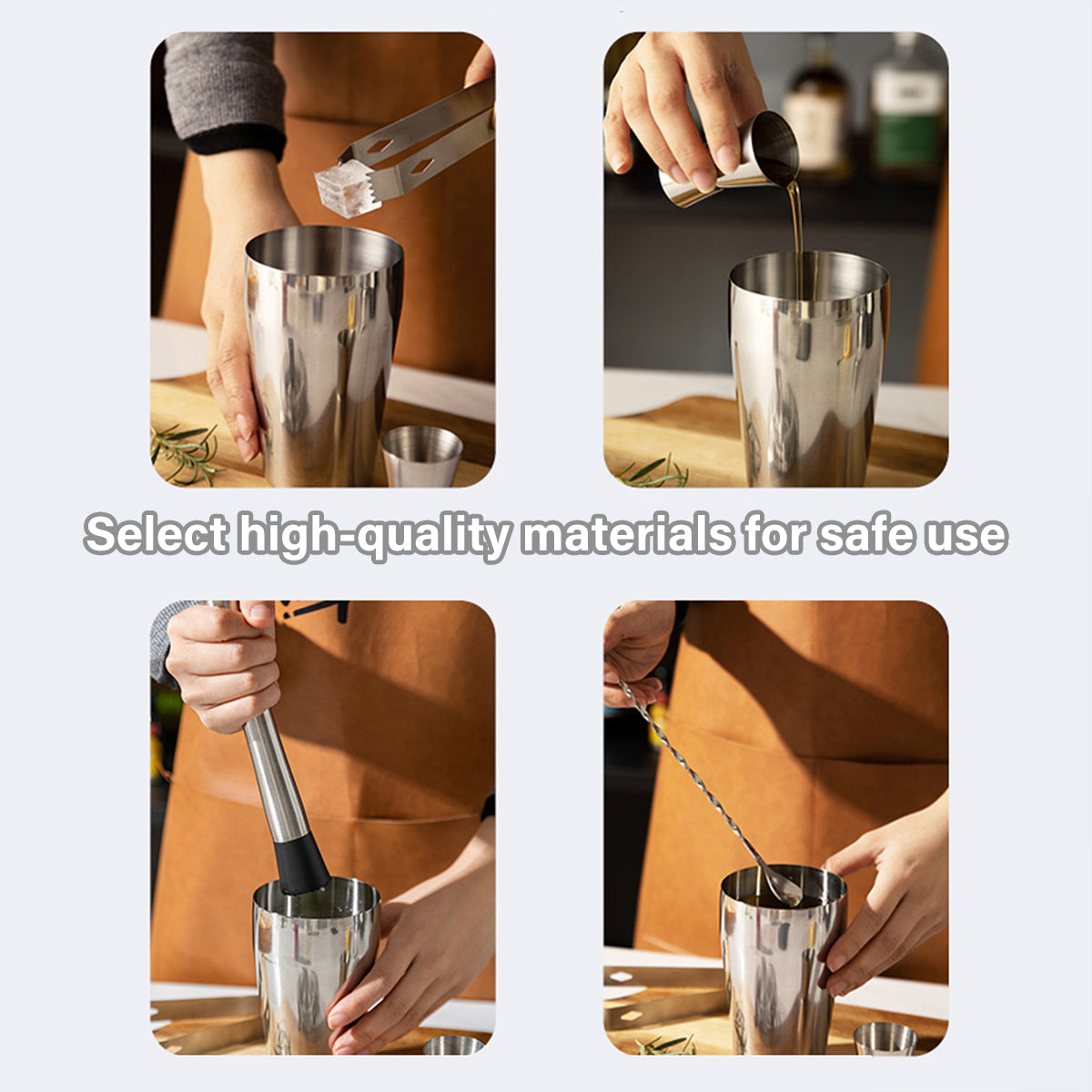 Cocktail Shaker Set Bar Tools Stainless Steel Mixing Glasses Drink Shaker Cups - Silver 4