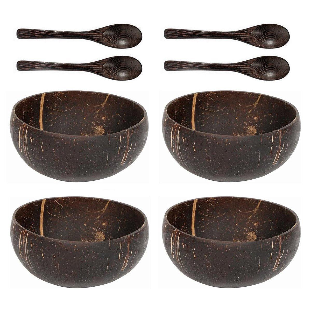 4Sets Natural Coconut Shell Bowls Tableware for Rice Dessert Salad