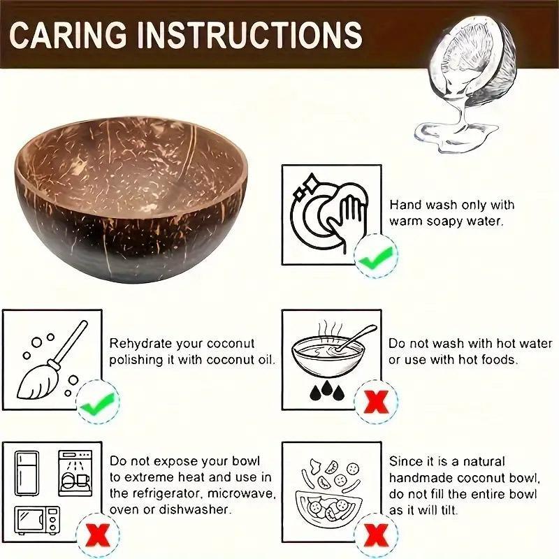 4Sets Natural Coconut Shell Bowls Tableware for Rice Dessert Salad 5