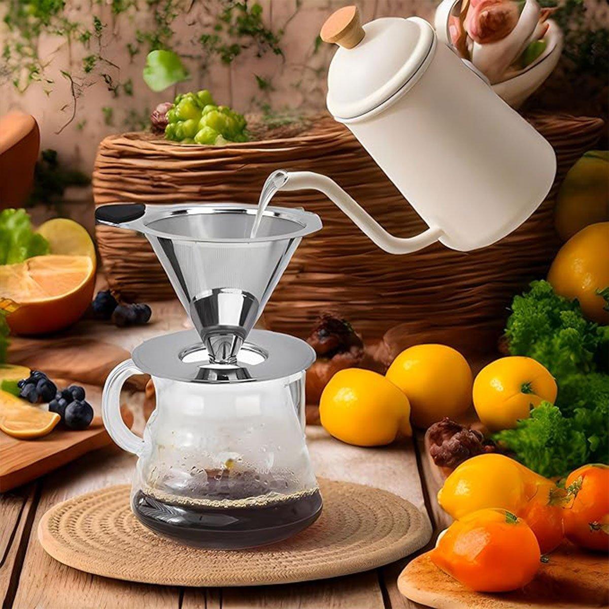 Stainless Steel Double Layer Hand Coffee Filter 600 Mesh Paper-Free Tea Funnel 4