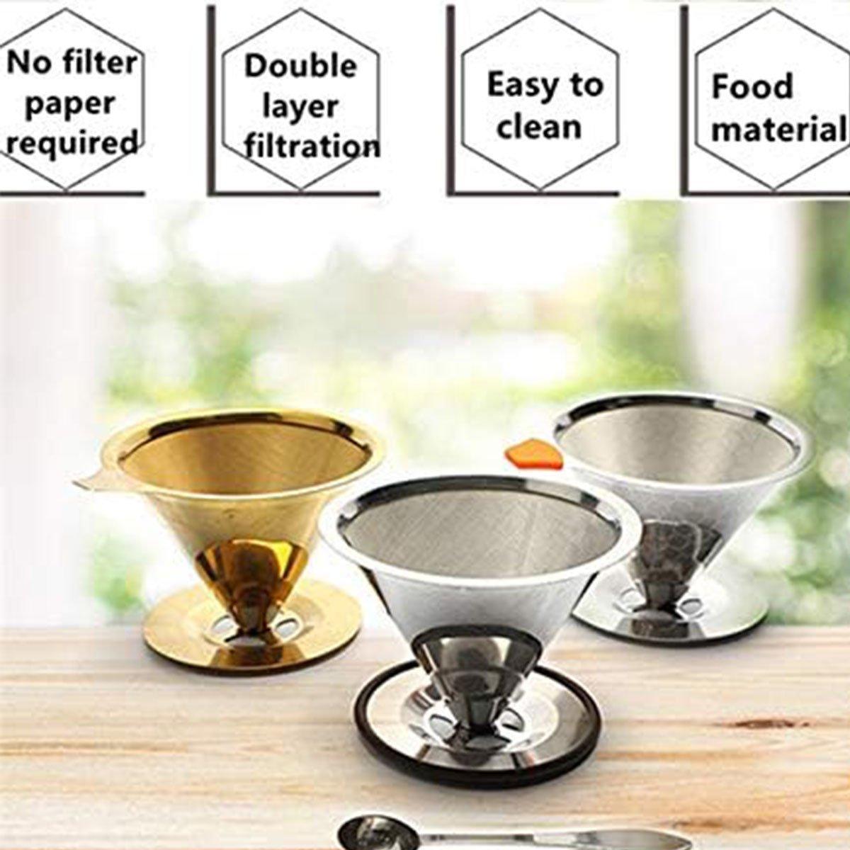 Stainless Steel Double Layer Hand Coffee Filter 600 Mesh Paper-Free Tea Funnel 5