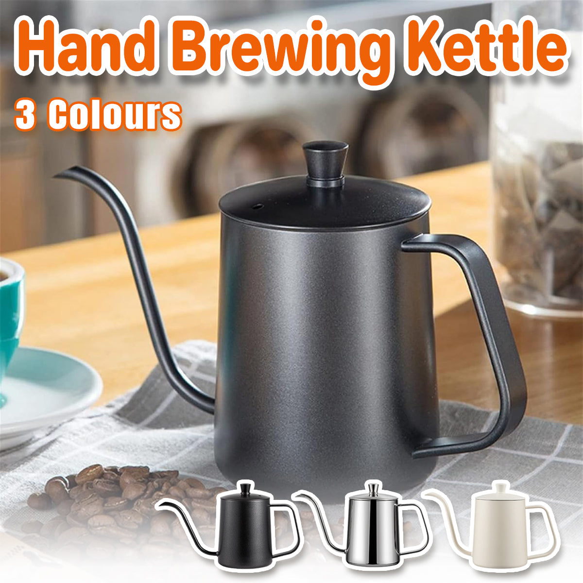 Hand Drip Coffee Pot Stainless Steel Fine Spout Hanging Ear Filter Cup Kettle - Black