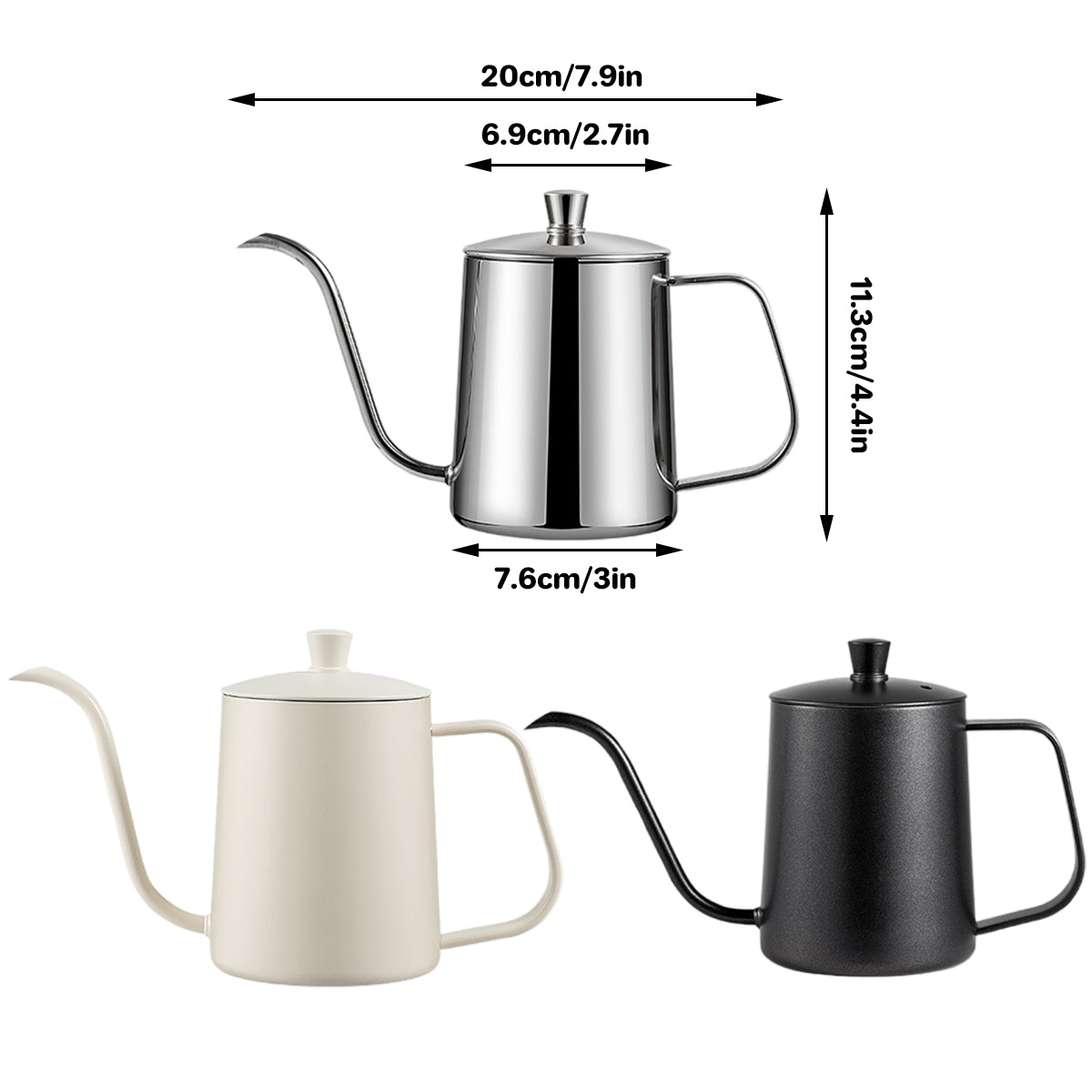 Hand Drip Coffee Pot Stainless Steel Fine Spout Hanging Ear Filter Cup Kettle - Black 3