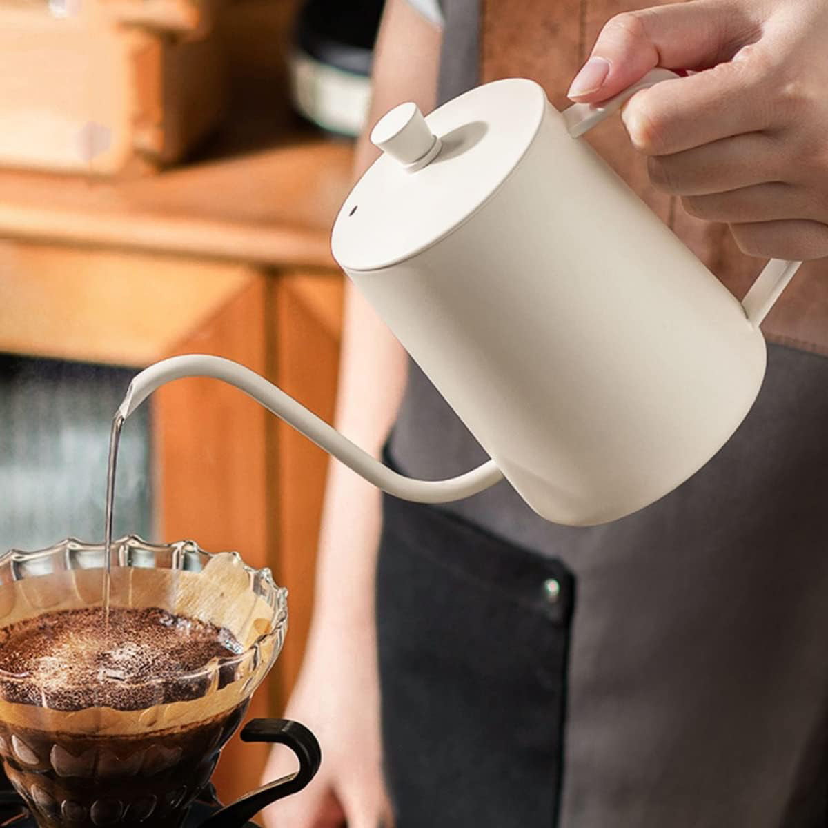 Hand Drip Coffee Pot Stainless Steel Fine Spout Hanging Ear Filter Cup Kettle - Silver 4