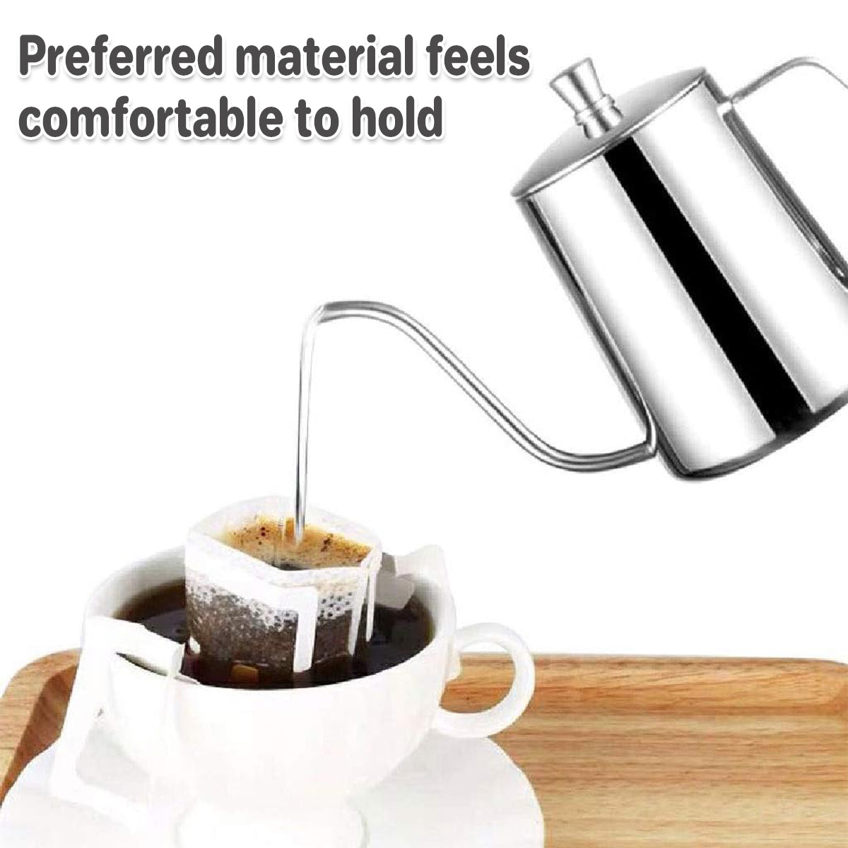 Hand Drip Coffee Pot Stainless Steel Fine Spout Hanging Ear Filter Cup Kettle - Silver 5