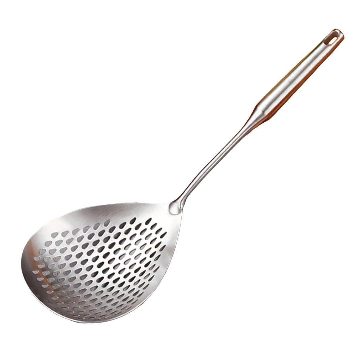 304 Stainless Steel Kitchen Colander Long Handle Noodle Dumpling Strainer Spoon - Stainless steel 7