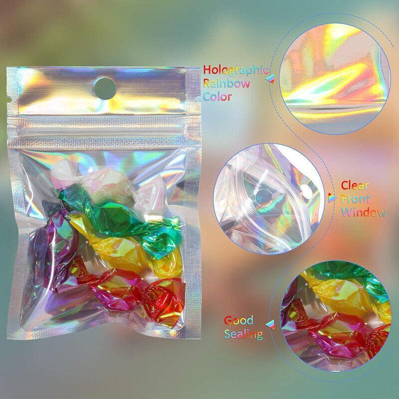 100/200X Iridescent Zip Bags for Food Storage & Holographic Makeup Pouch - 7*10cm 100PCS 4