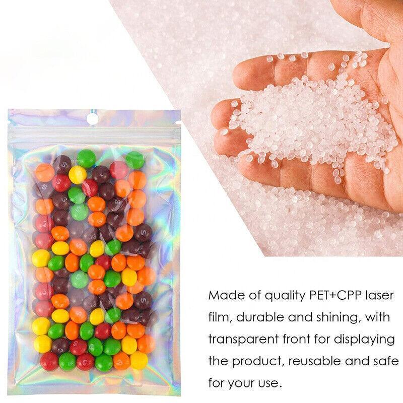 100/200X Iridescent Zip Bags for Food Storage & Holographic Makeup Pouch - 9*12cm 200PCS 5