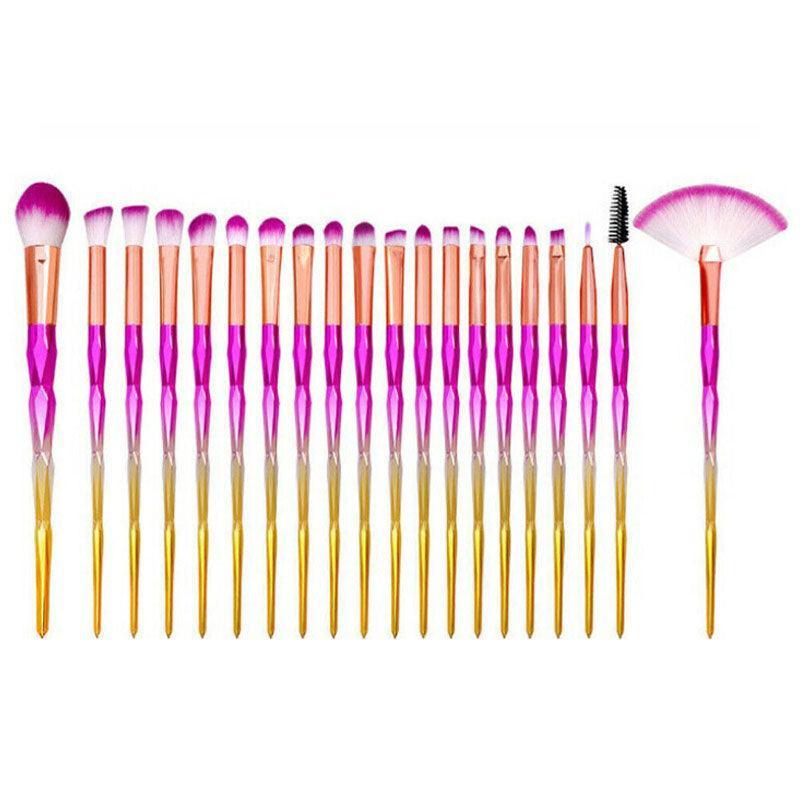 20 Pcs Eye Make-Up Brushes Diamond Unicorn Eyeshadow Eyebrow Blending Brush Set - Blue and Pink 9