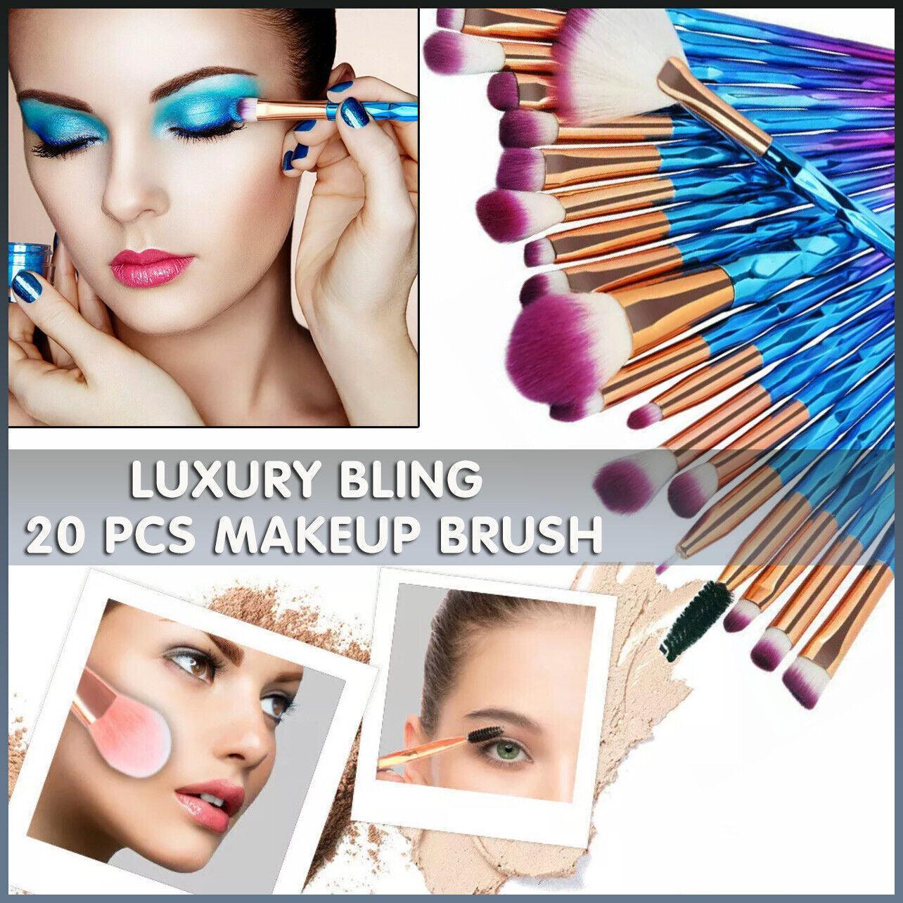 20 Pcs Eye Make-Up Brushes Diamond Unicorn Eyeshadow Eyebrow Blending Brush Set - Blue and Purple