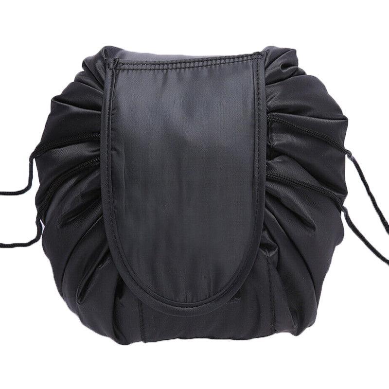 Portable Travel Makeup Bag Drawstring Cosmetic Pouch Lazy Storage Organiser Case - Blue White Feather 6