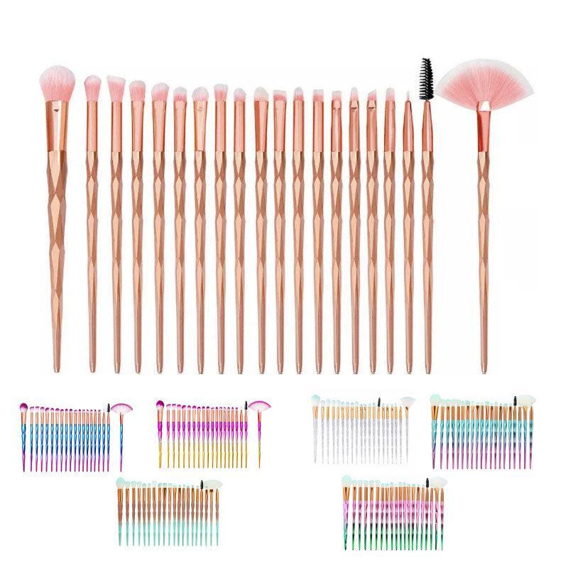 20 Pcs Eye Make-Up Brushes Diamond Unicorn Eyeshadow Eyebrow Blending Brush Set - Green and Pink