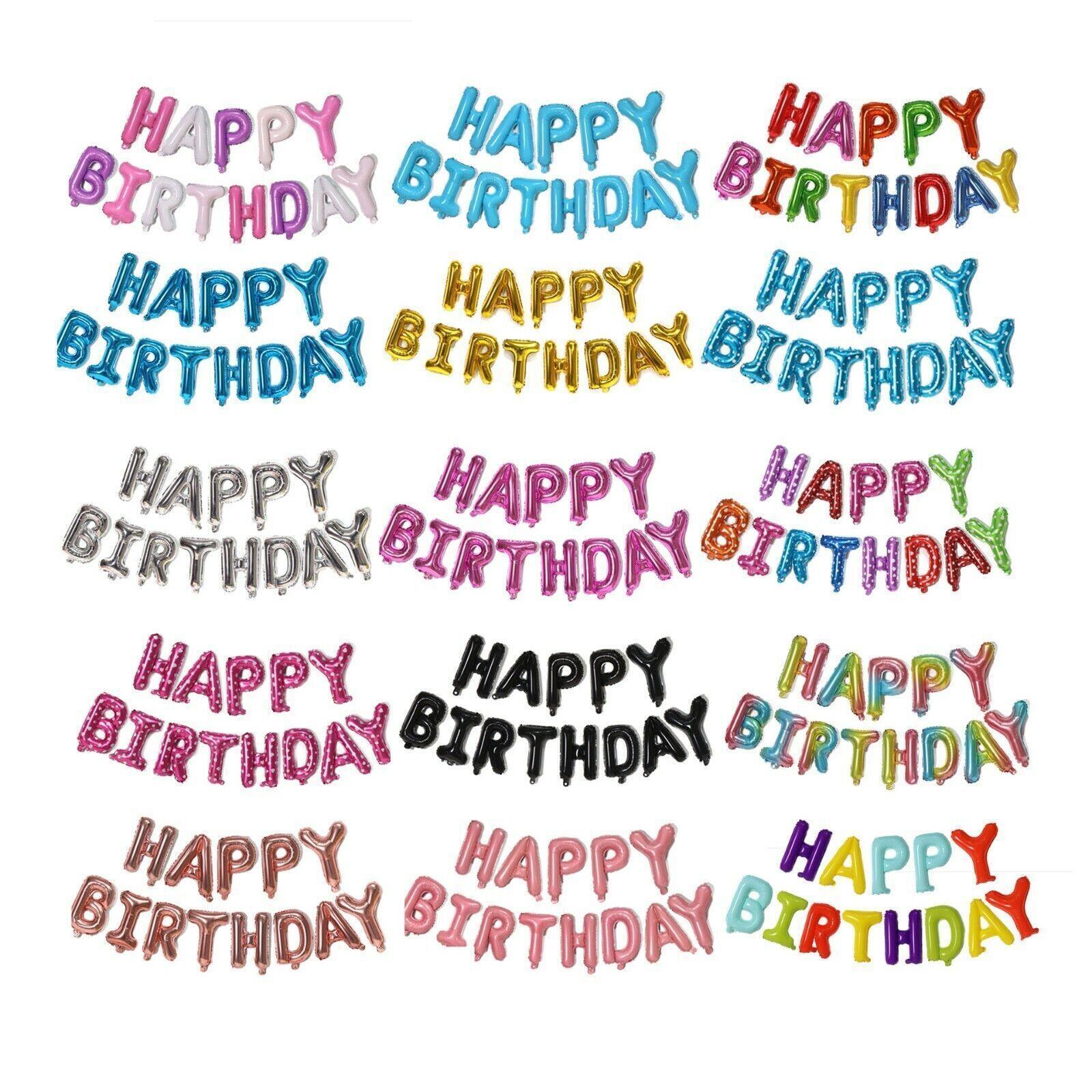 40Cm 3D Happy Birthday Letters Balloons Inflating Foil Banner Bunting Celebrate - Light Blue