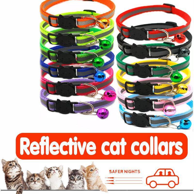 Reflective Cat Collar with Breakaway Buckle and Bell Adjustable for Small Pet Use - Light Purple