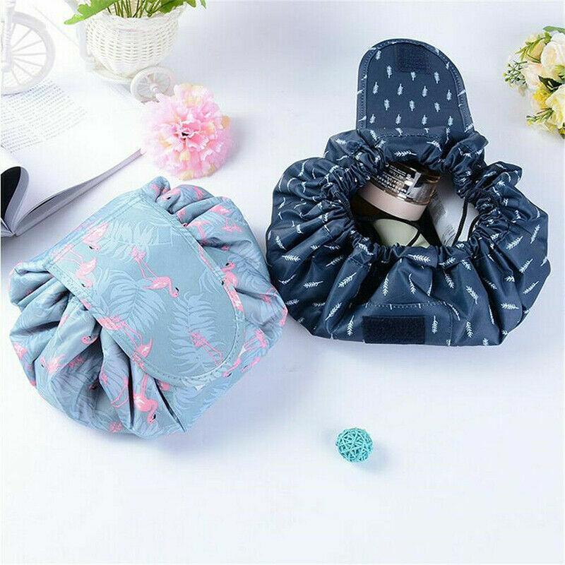 Portable Travel Makeup Bag Drawstring Cosmetic Pouch Lazy Storage Organiser Case - Pink Horse 3