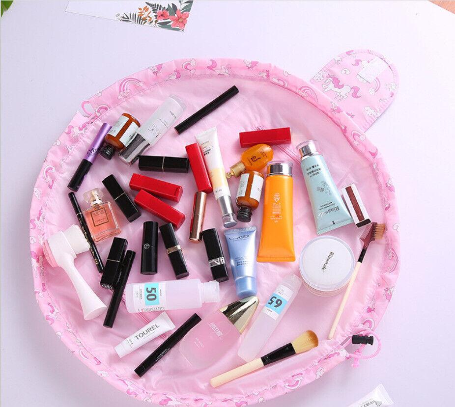 Portable Travel Makeup Bag Drawstring Cosmetic Pouch Lazy Storage Organiser Case - Pink Horse 5