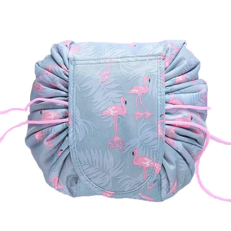 Portable Travel Makeup Bag Drawstring Cosmetic Pouch Lazy Storage Organiser Case - Pink White Strip 11