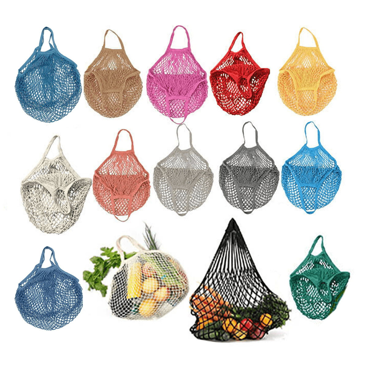 Reusable Mesh Net Shopping Bag String Tote Grocery Fruit Vegetable Storage - Steel Grey