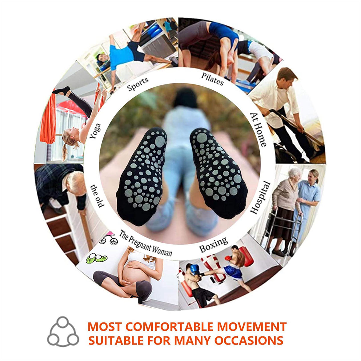 3 Pairs Ladies Women Sports Cotton Rich Pilates Yoga Non-Slip Grip Socks - White