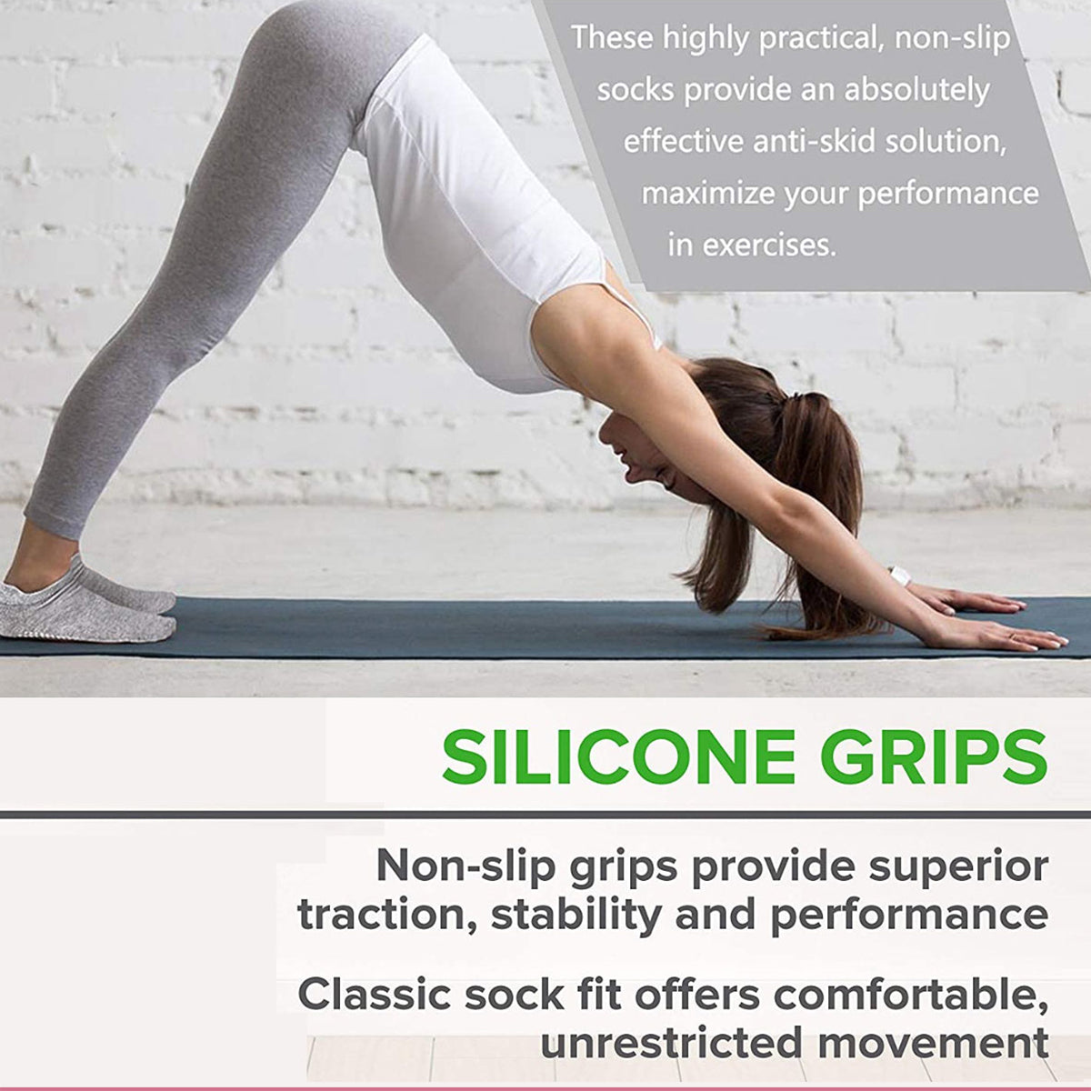 3 Pairs Ladies Women Sports Cotton Rich Pilates Yoga Non-Slip Grip Socks - Yellow 3