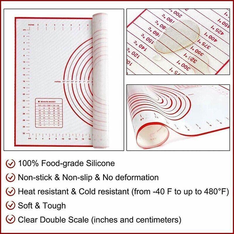 Non-Stick Silicone Baking Mat Rolling Cake Dough Scale Pastry Clay Fondant Sheet - Red 60*40cm 3