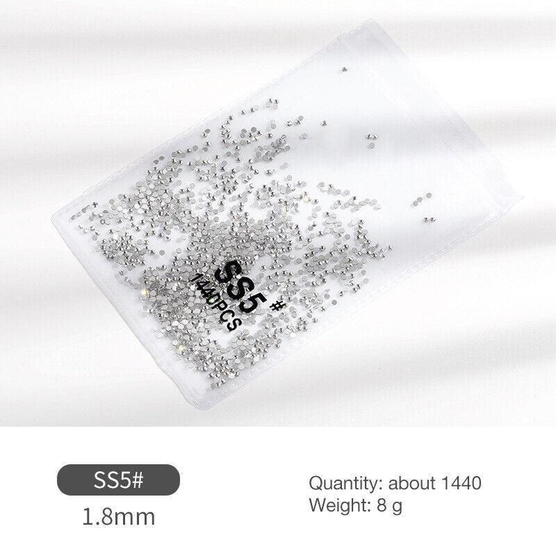 1440Pcs Glitter Rhinestones Crystal Flat Clear Bottom Glass Nail Art Nail Drill - Coloured Crystal-SS10 5