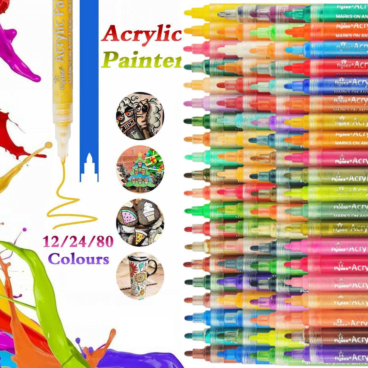Flysea 12-80 Colours Acrylic Paint Pens Painting Stone Ceramic Glass Markers 0.7 - 35-Colour Set (15 Medium+ 20 Fine Tip)