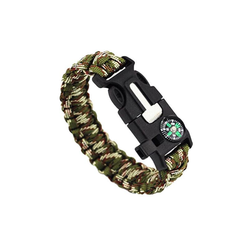 Flint Fire Starter 5In1 Survival Paracord Bracelet Whistle Compass Gear Tool Kit - Blue Camouflag 10