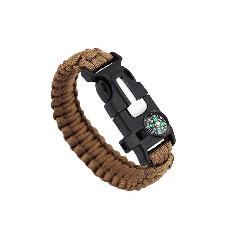 Flint Fire Starter 5In1 Survival Paracord Bracelet Whistle Compass Gear Tool Kit - Brown 9