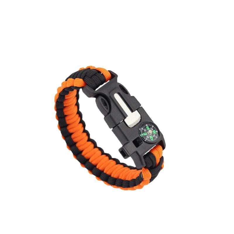 Flint Fire Starter 5In1 Survival Paracord Bracelet Whistle Compass Gear Tool Kit - Green White 13