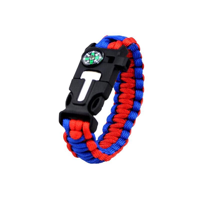 Flint Fire Starter 5In1 Survival Paracord Bracelet Whistle Compass Gear Tool Kit - Green White 14