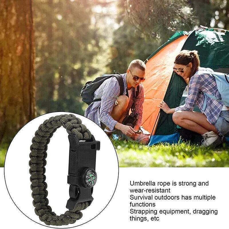 Flint Fire Starter 5In1 Survival Paracord Bracelet Whistle Compass Gear Tool Kit - Red 3