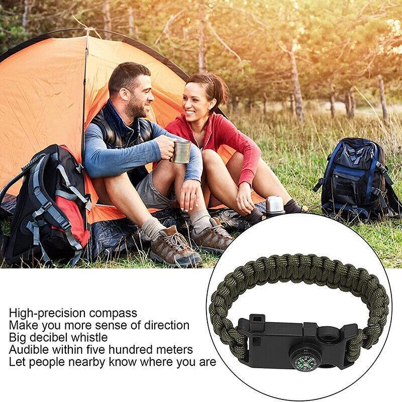 Flint Fire Starter 5In1 Survival Paracord Bracelet Whistle Compass Gear Tool Kit - Red Navy 5