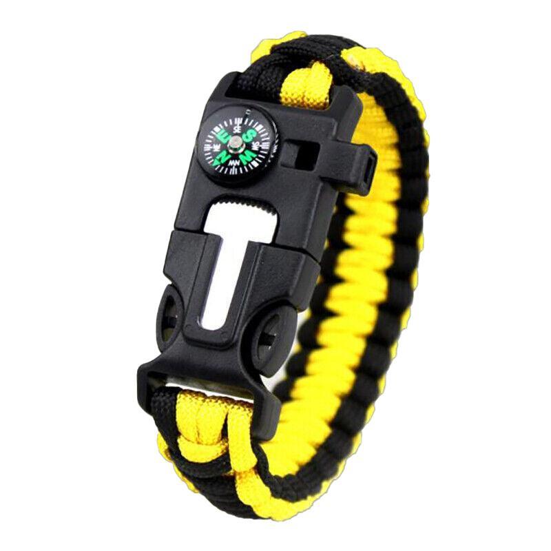Flint Fire Starter 5In1 Survival Paracord Bracelet Whistle Compass Gear Tool Kit - Yellow 15