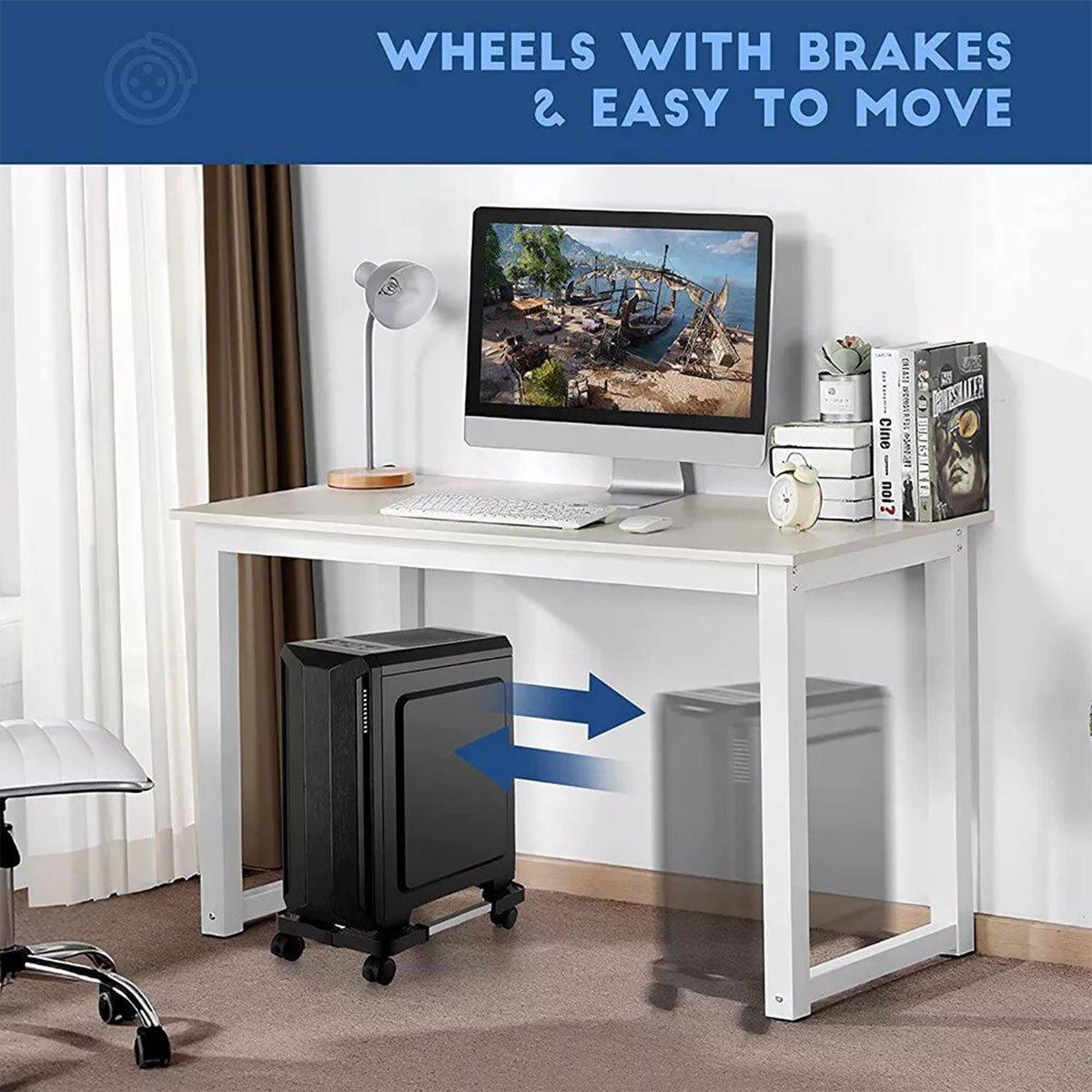Adjustable Desktop Computer Tower Stand Telescopic Chassis Holder with Wheels 4