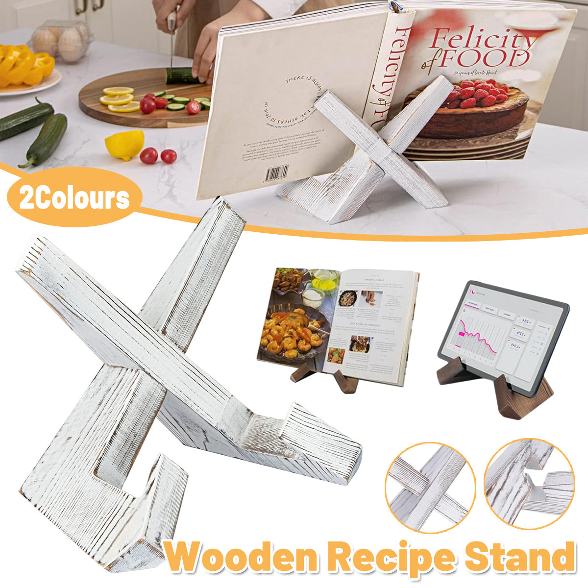 Wooden Plate Stand Rack Display Holder Wooden Support Desktop Reading Stand - White
