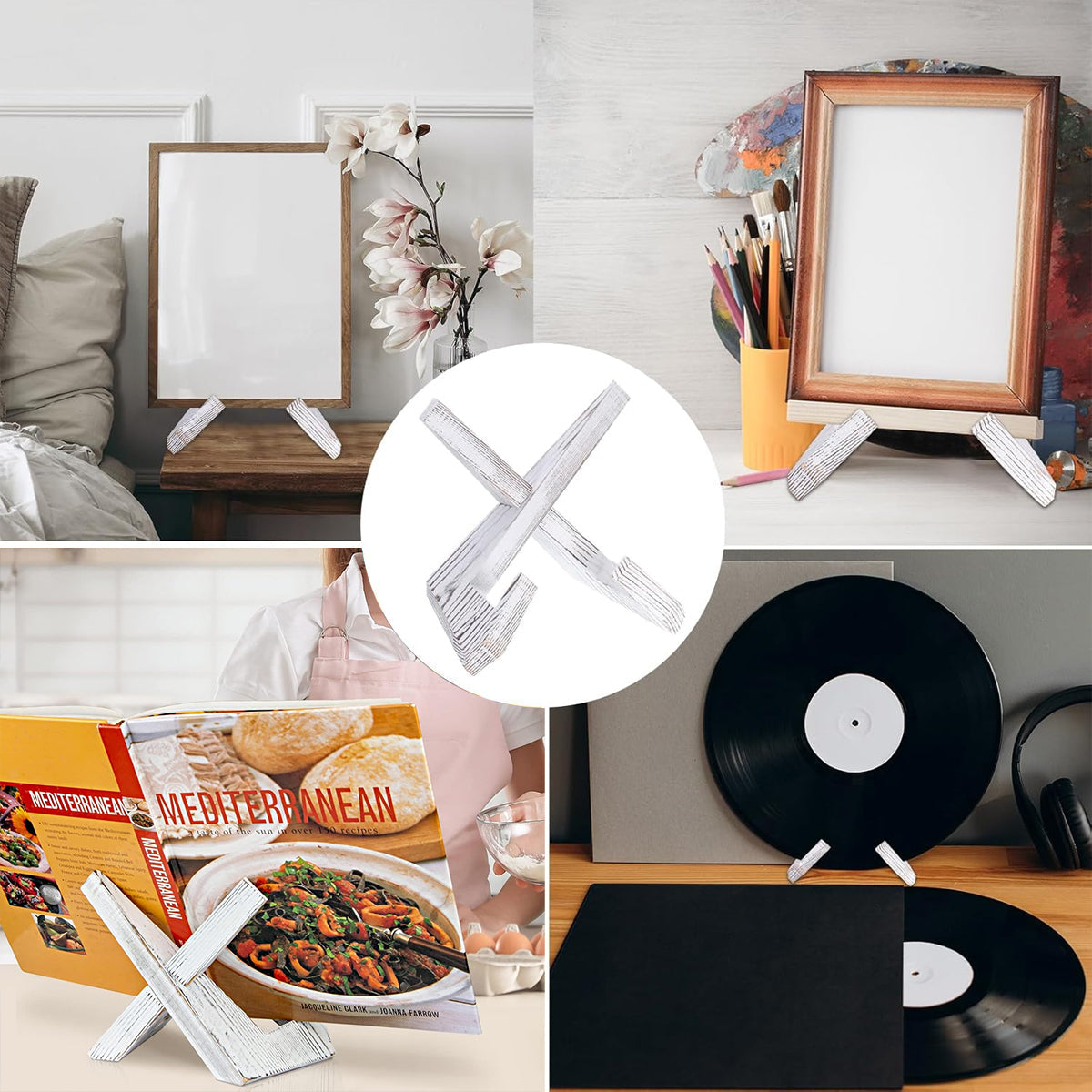 Wooden Plate Stand Rack Display Holder Wooden Support Desktop Reading Stand - White 4