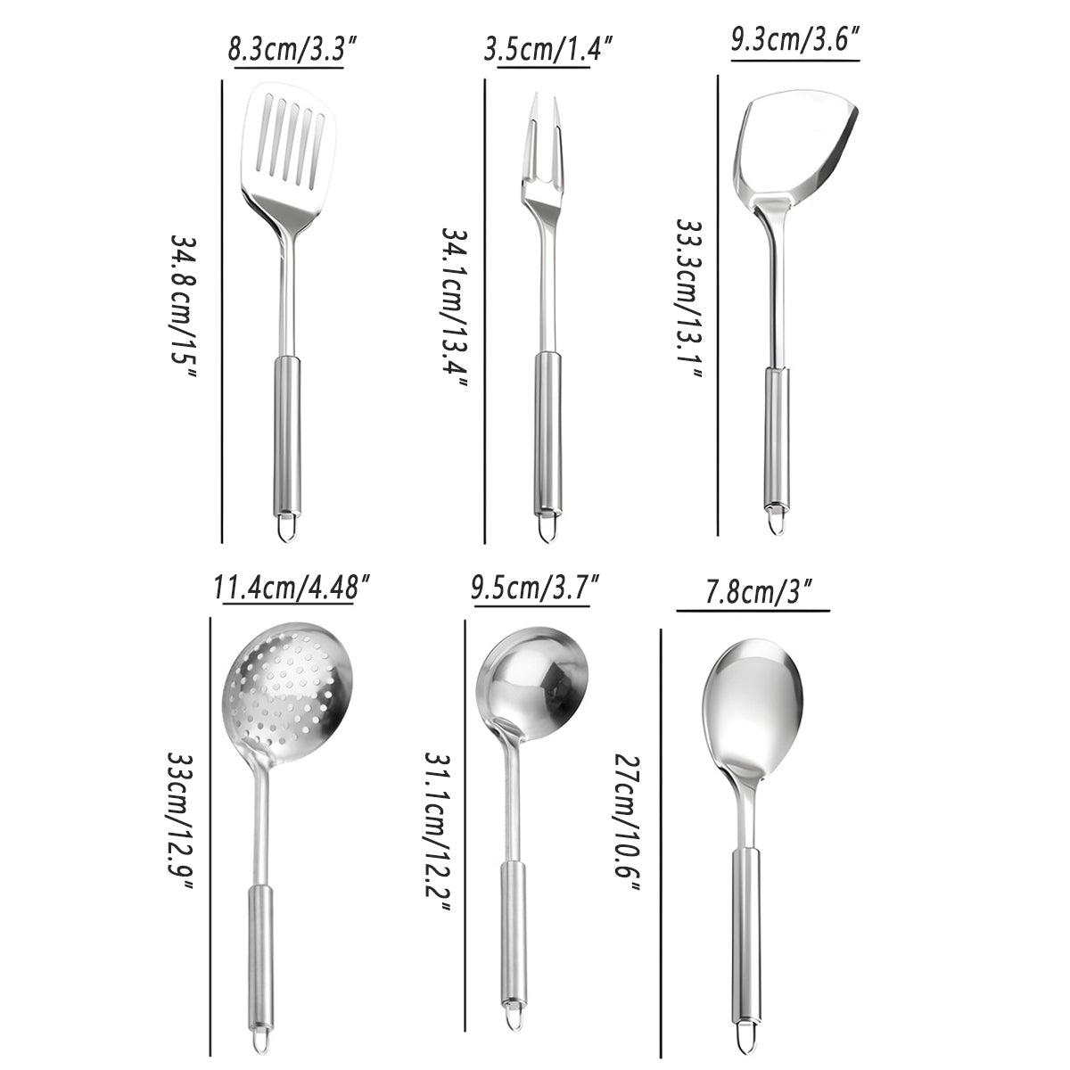 6PCS Stainless Steel Kitchen Utensil Set with Frying Spatula Colander and Spoon 3