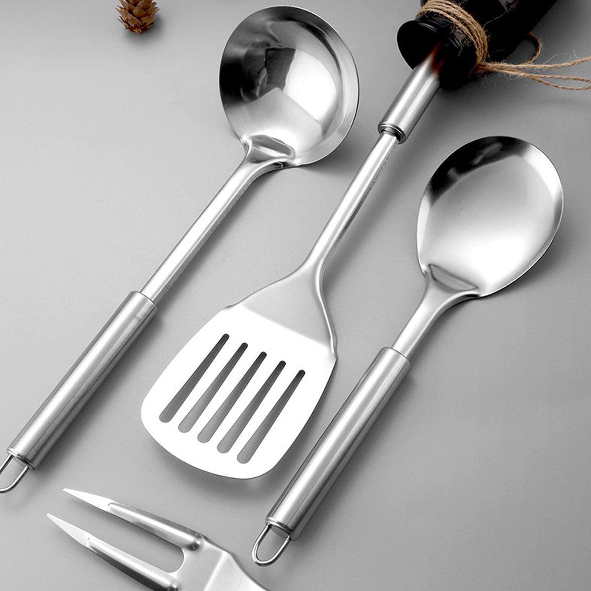 6PCS Stainless Steel Kitchen Utensil Set with Frying Spatula Colander and Spoon 5