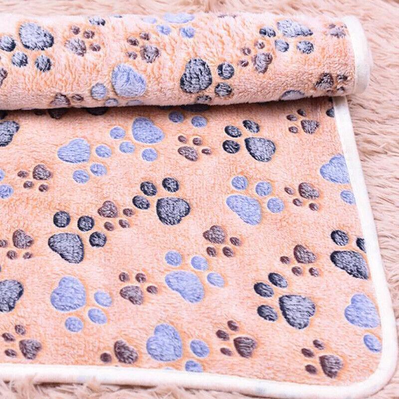 Medium Size Pet Mat Paw Print Cat Dog Puppy Fleece Soft Pet Blanket Bed Cushion - Beige 3