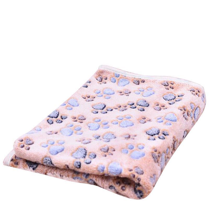 Medium Size Pet Mat Paw Print Cat Dog Puppy Fleece Soft Pet Blanket Bed Cushion - Beige 6