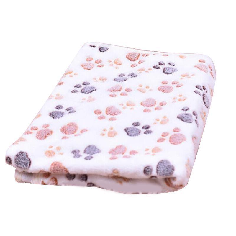 Medium Size Pet Mat Paw Print Cat Dog Puppy Fleece Soft Pet Blanket Bed Cushion - Beige 7