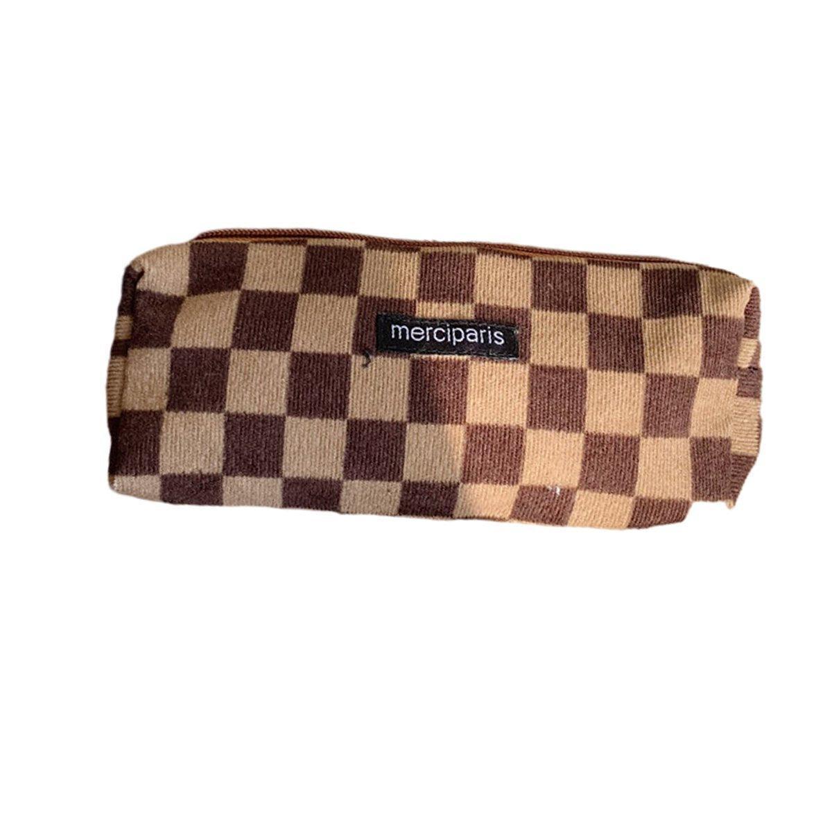 Large Capacity Pencil Case Organiser Bag Stationery Holder School Travel Pouch - Green Beige Plaid 8