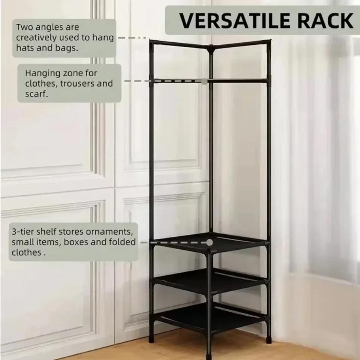 Floor Standing Corner Coat Rack Multifunctional Clothes Hanger Storage Organizer 4