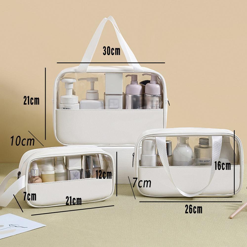 3pcs Large Capacity Waterproof Makeup Bag Set Translucent PU Travel Storage Bag - Cosmetic-Bag-3pcs-Black 3