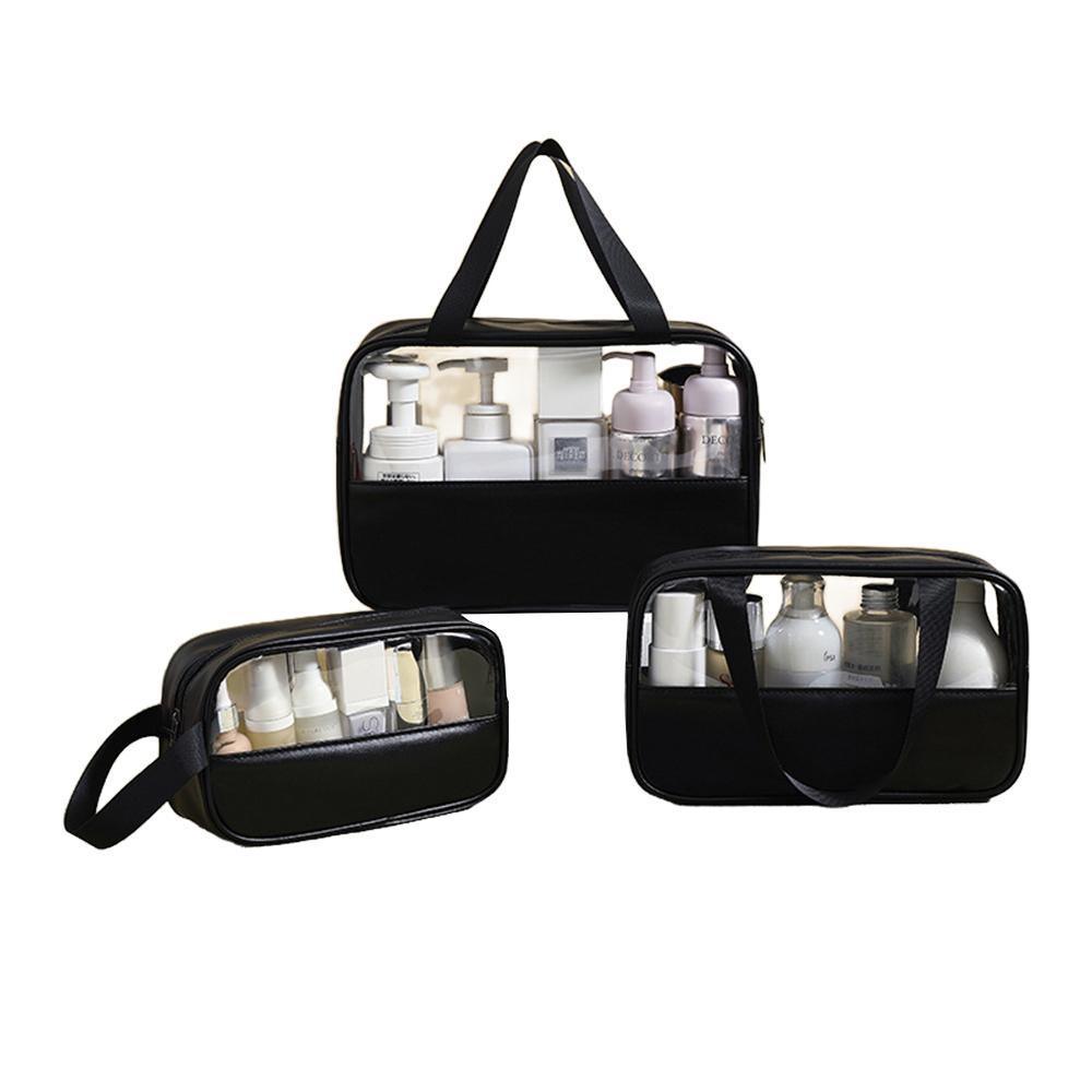 3pcs Large Capacity Waterproof Makeup Bag Set Translucent PU Travel Storage Bag - Cosmetic-Bag-3pcs-Black 10