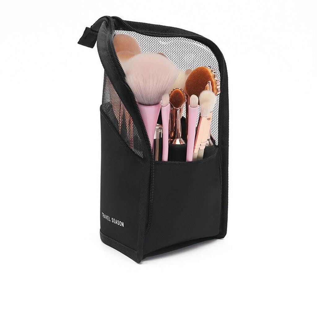 Stand Cosmetic Bag Travel Zipper Makeup Brush Holder Organizer Pouch Case Cover - Black 6