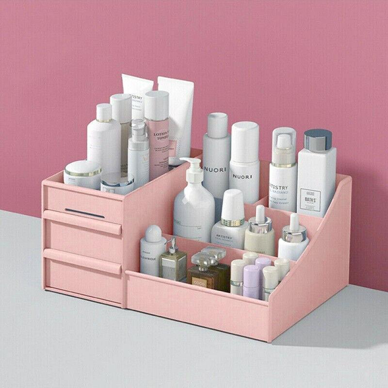 Cosmetic Makeup Organizer With Drawers Bathroom Skincare Storage Box Holder Case - Pink 3