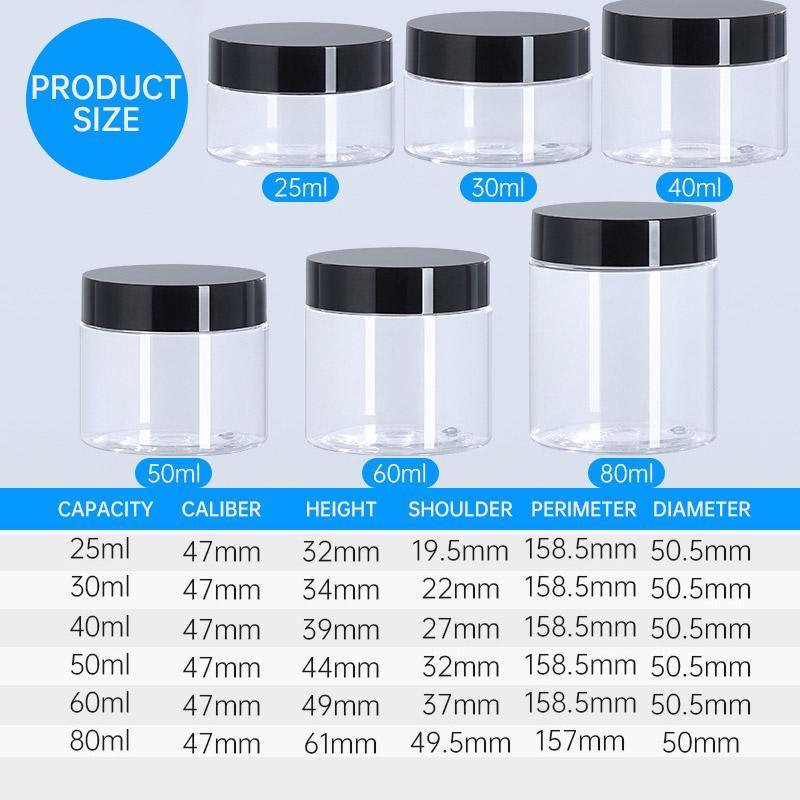 10pcs Wide Mouth Plastic Jars Black Lid Transparent Skin Care Cream Containers - 80ml 3